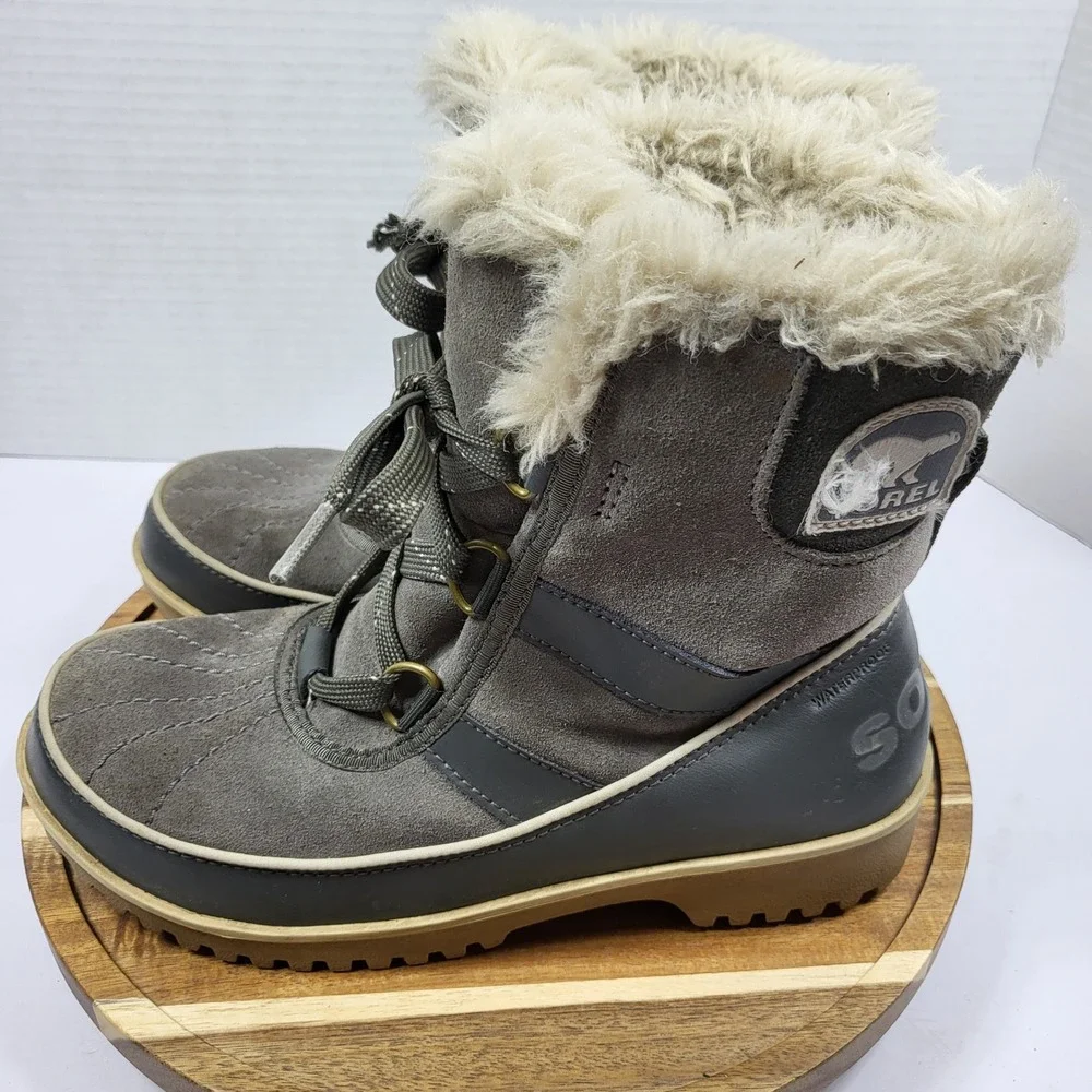 Sorel Tivoli II Women's Winter Snow Boots Waterproof Suede Faux Fur‎ Grey Size 6